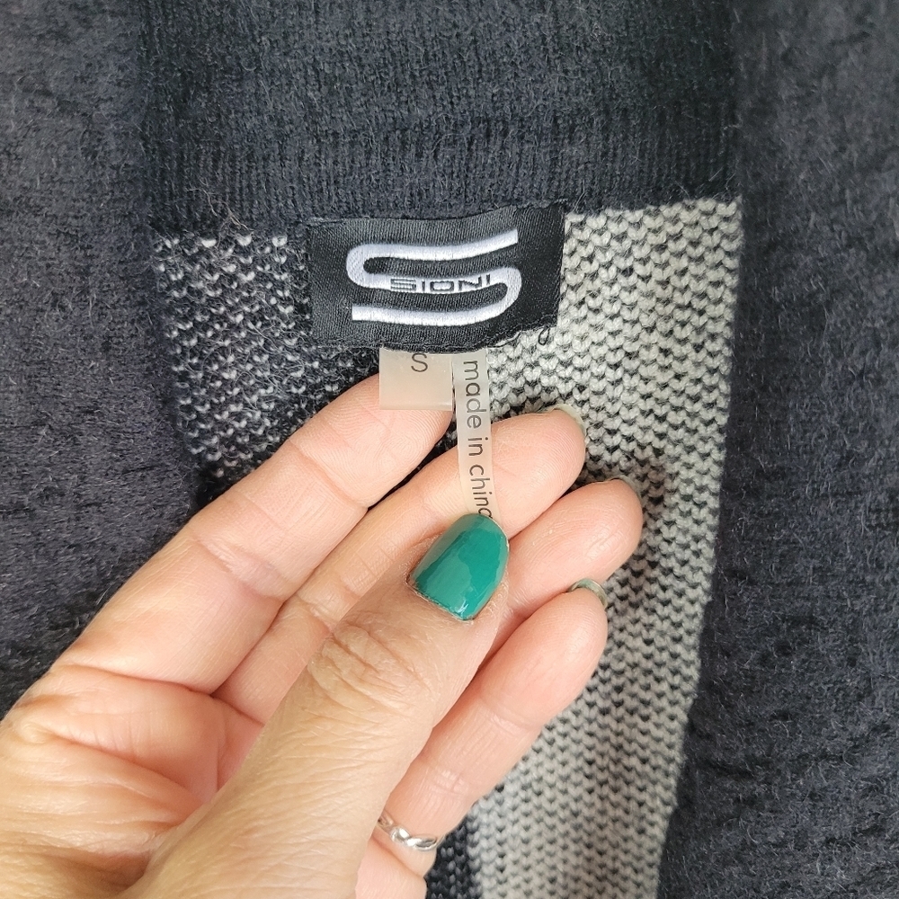 Sioni black and white sweater cardigan blazer cozy artsy contemporary funky S - Picture 4 of 11